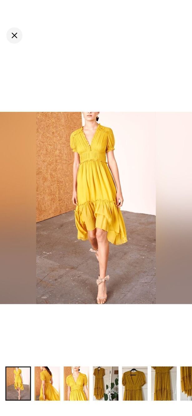 Ulla Johnson Midi Dress Sonja Honey Ruffled Chiffon 2 Silk Chiffon